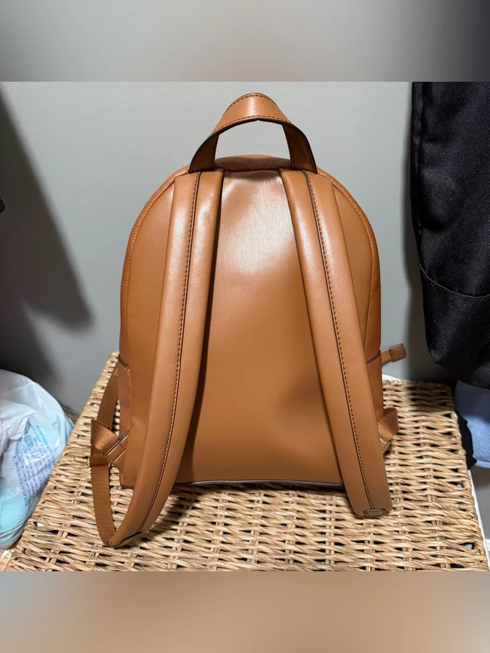 Michael Kors Medium Leather Backpack in Saddle Brown with Gold Chain